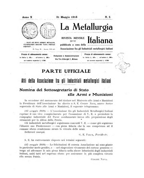 La metallurgia italiana rivista mensile