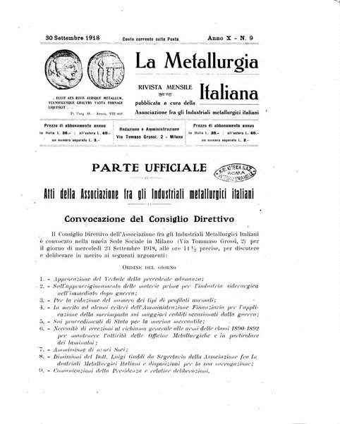 La metallurgia italiana rivista mensile