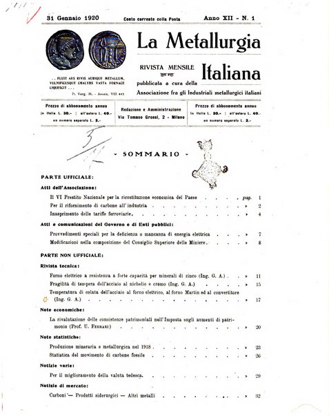 La metallurgia italiana rivista mensile