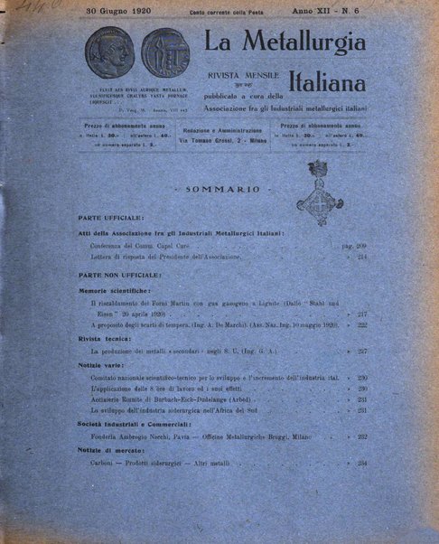 La metallurgia italiana rivista mensile