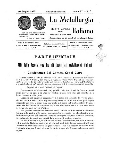 La metallurgia italiana rivista mensile