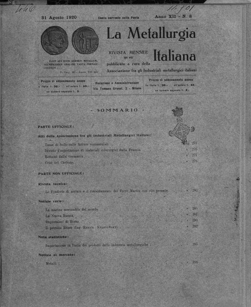 La metallurgia italiana rivista mensile