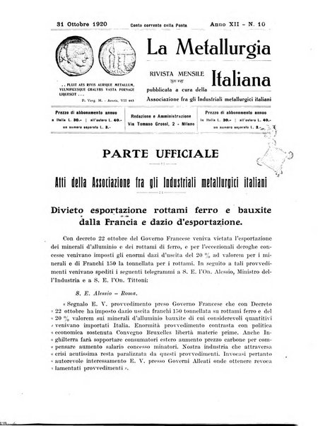 La metallurgia italiana rivista mensile