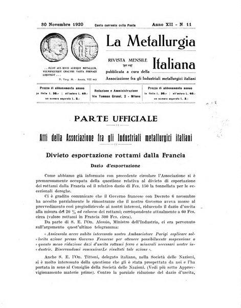 La metallurgia italiana rivista mensile