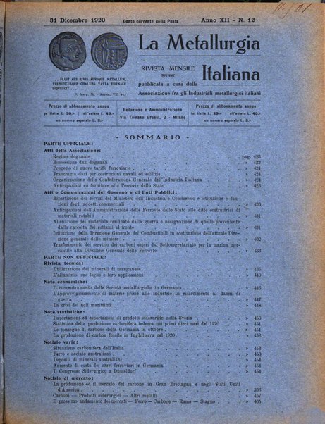 La metallurgia italiana rivista mensile