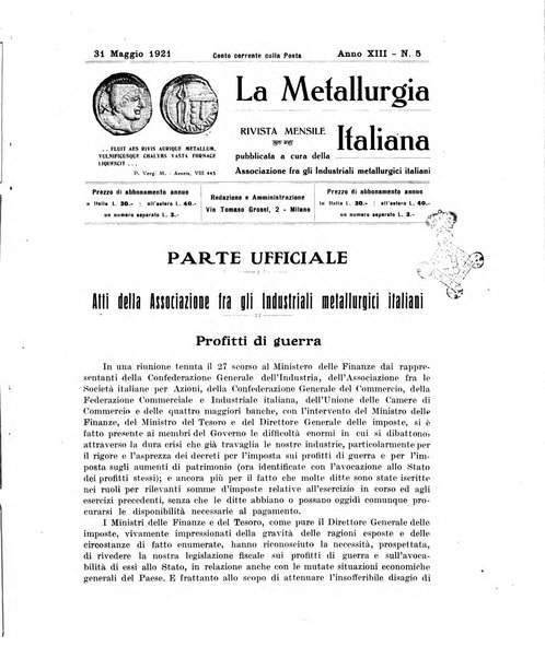 La metallurgia italiana rivista mensile