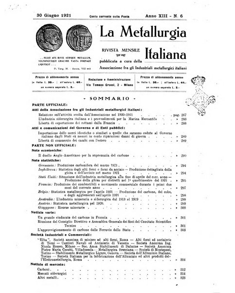 La metallurgia italiana rivista mensile