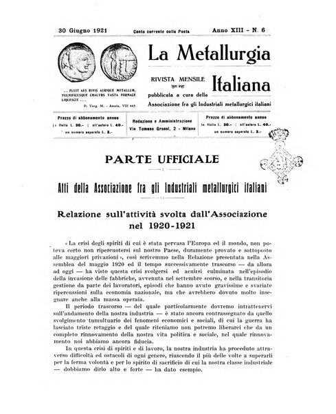 La metallurgia italiana rivista mensile