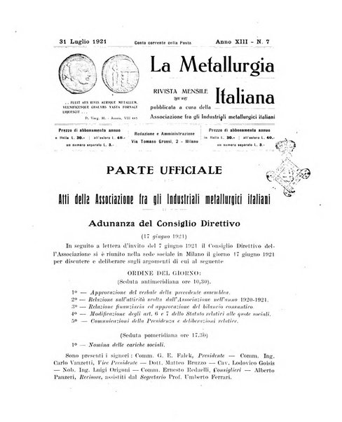 La metallurgia italiana rivista mensile