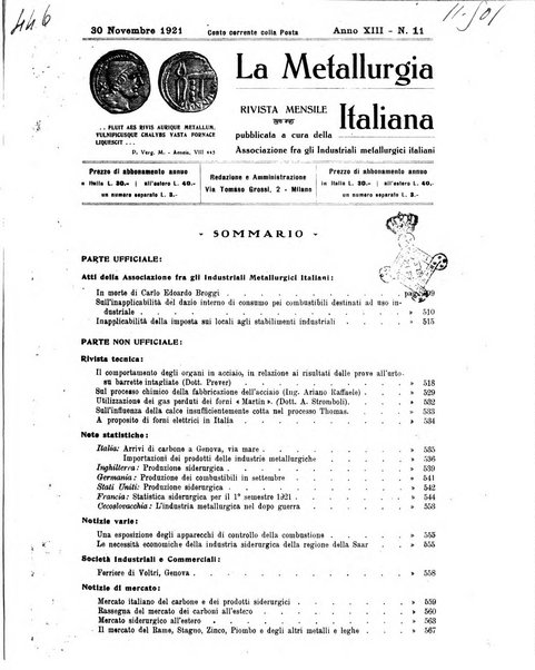 La metallurgia italiana rivista mensile