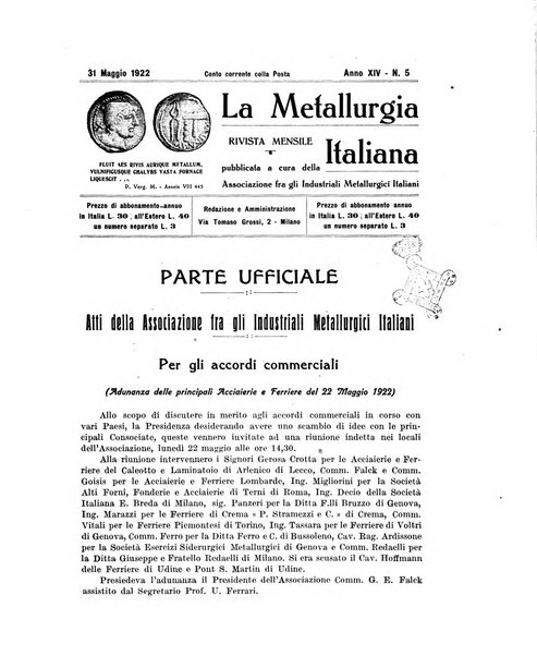 La metallurgia italiana rivista mensile