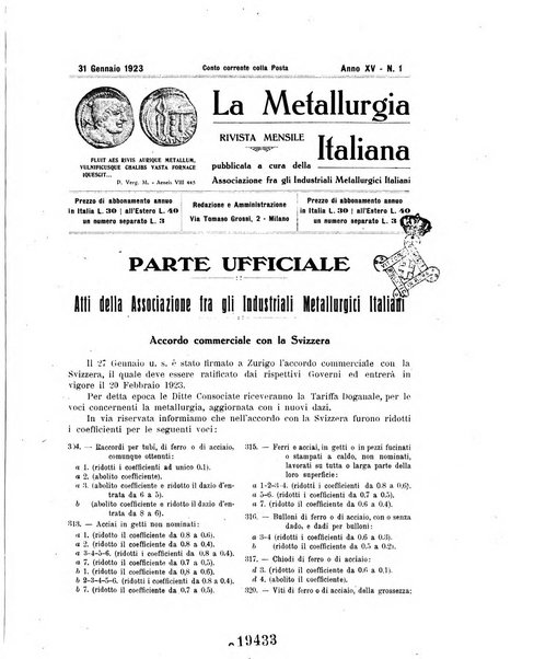 La metallurgia italiana rivista mensile