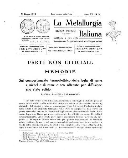 La metallurgia italiana rivista mensile