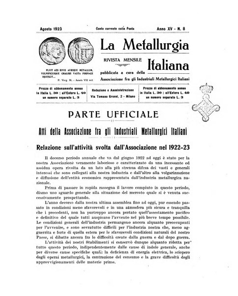 La metallurgia italiana rivista mensile