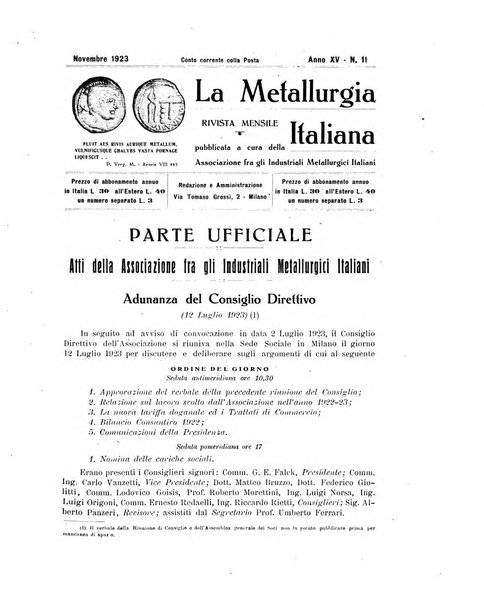 La metallurgia italiana rivista mensile