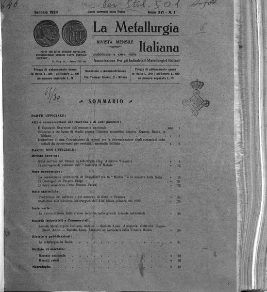 La metallurgia italiana rivista mensile