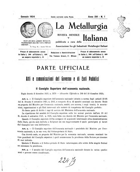 La metallurgia italiana rivista mensile