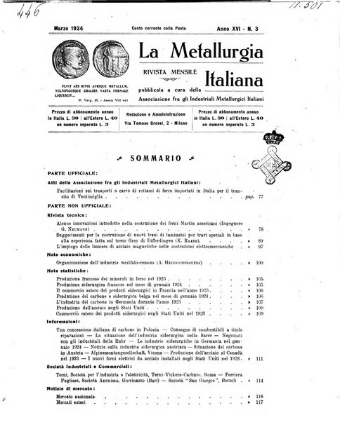 La metallurgia italiana rivista mensile