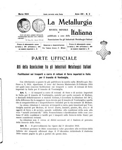 La metallurgia italiana rivista mensile