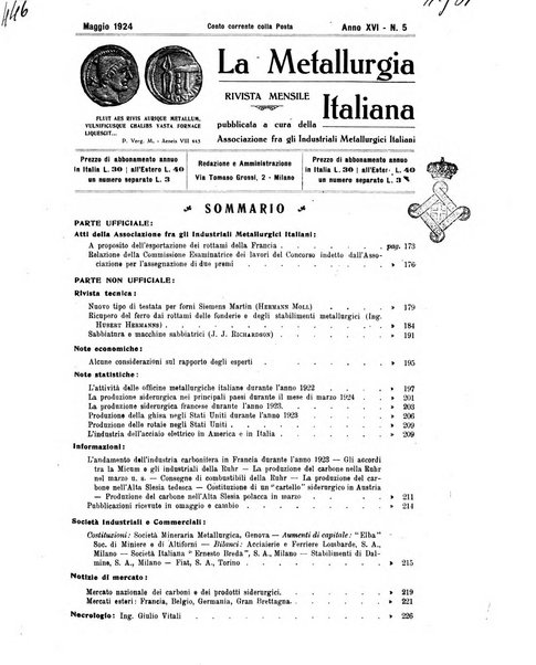 La metallurgia italiana rivista mensile