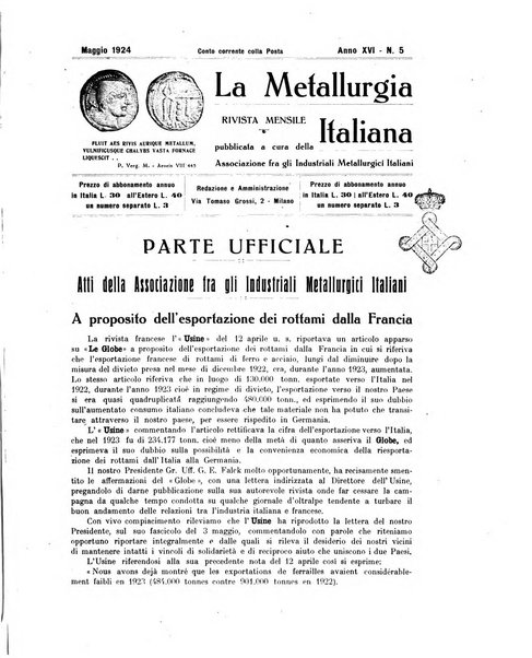 La metallurgia italiana rivista mensile