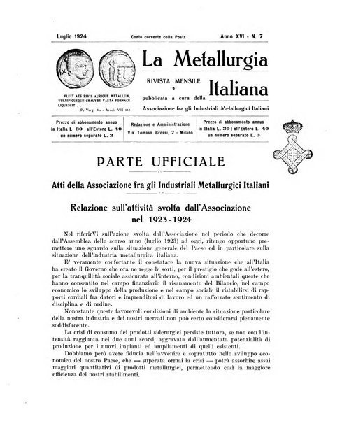 La metallurgia italiana rivista mensile