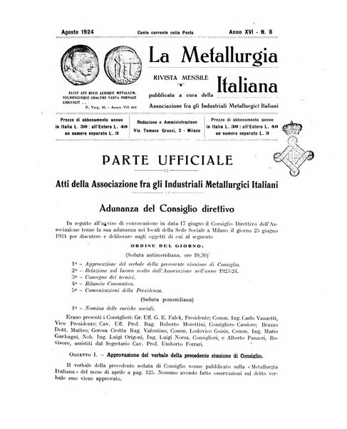 La metallurgia italiana rivista mensile