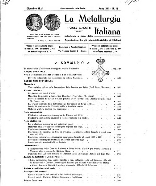 La metallurgia italiana rivista mensile