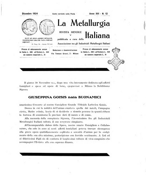 La metallurgia italiana rivista mensile