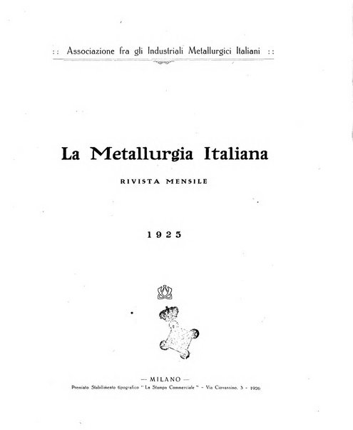 La metallurgia italiana rivista mensile