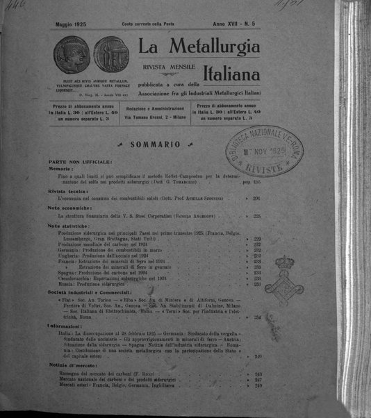 La metallurgia italiana rivista mensile