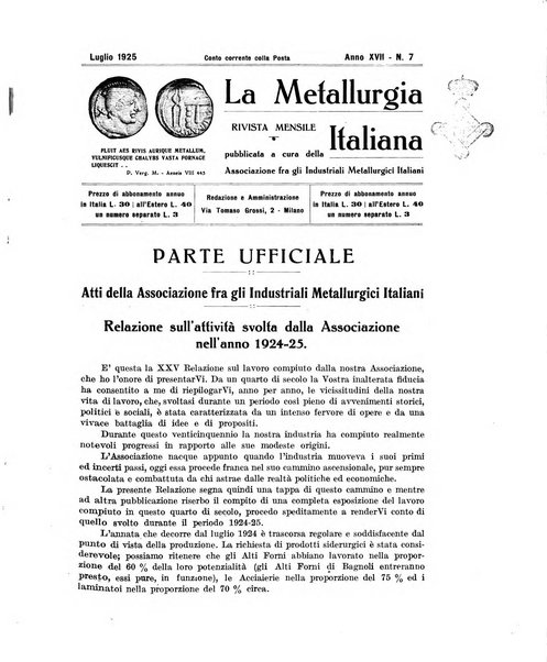 La metallurgia italiana rivista mensile