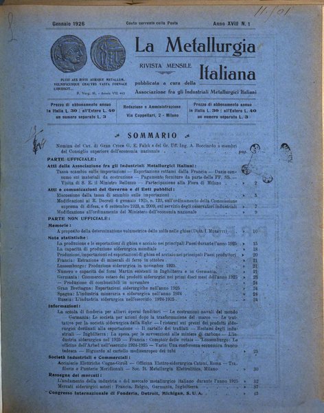 La metallurgia italiana rivista mensile