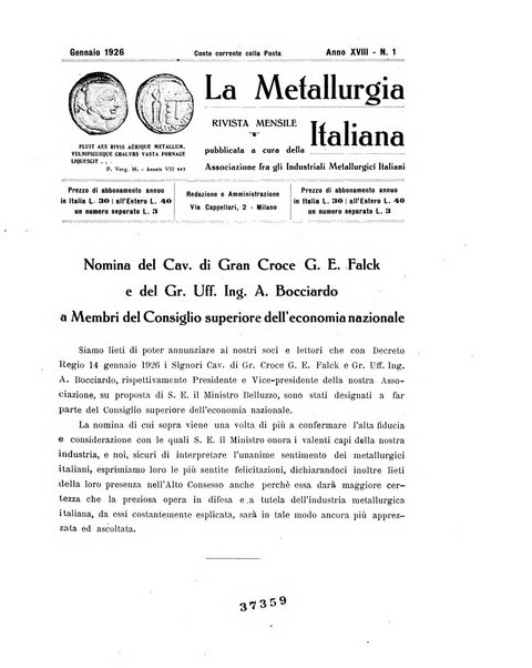 La metallurgia italiana rivista mensile