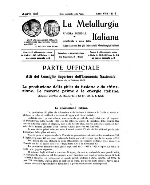 La metallurgia italiana rivista mensile