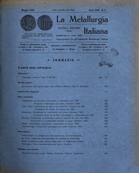 La metallurgia italiana rivista mensile