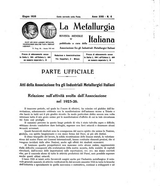 La metallurgia italiana rivista mensile