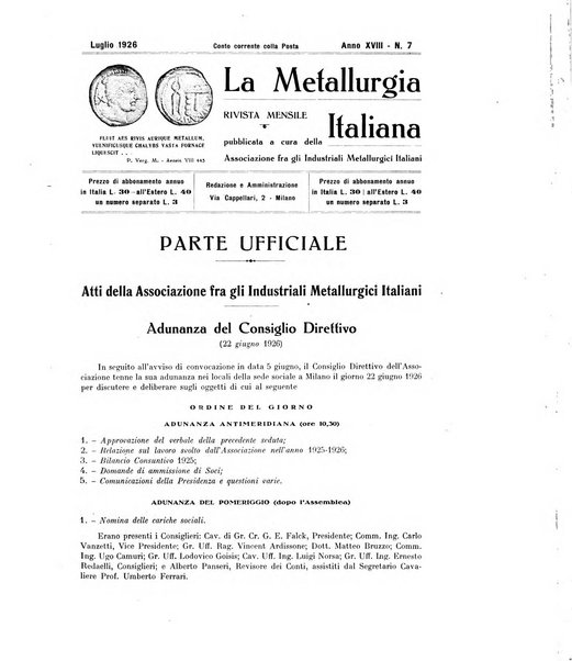 La metallurgia italiana rivista mensile