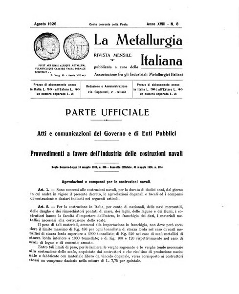 La metallurgia italiana rivista mensile