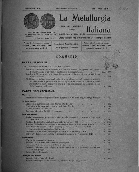 La metallurgia italiana rivista mensile