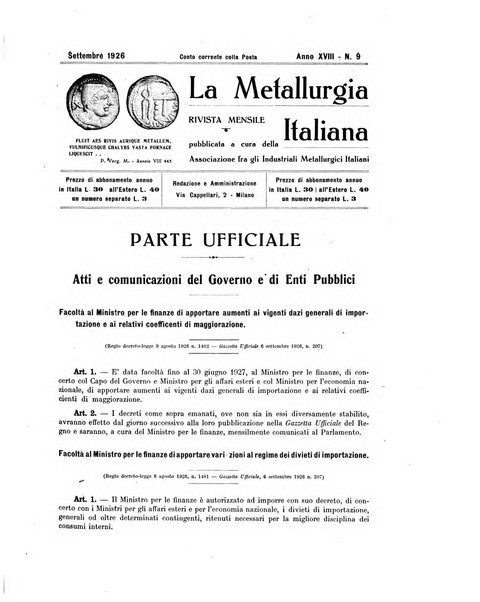 La metallurgia italiana rivista mensile