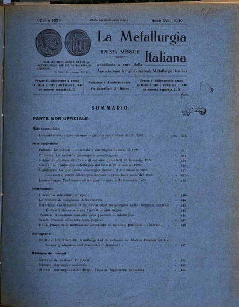 La metallurgia italiana rivista mensile