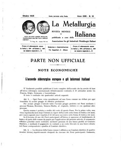 La metallurgia italiana rivista mensile