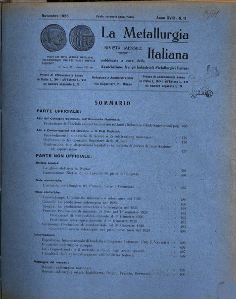 La metallurgia italiana rivista mensile