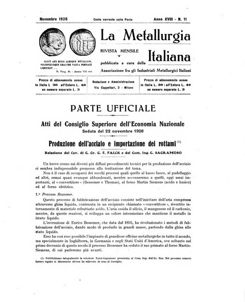 La metallurgia italiana rivista mensile