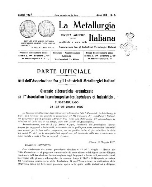 La metallurgia italiana rivista mensile