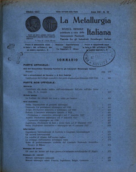 La metallurgia italiana rivista mensile