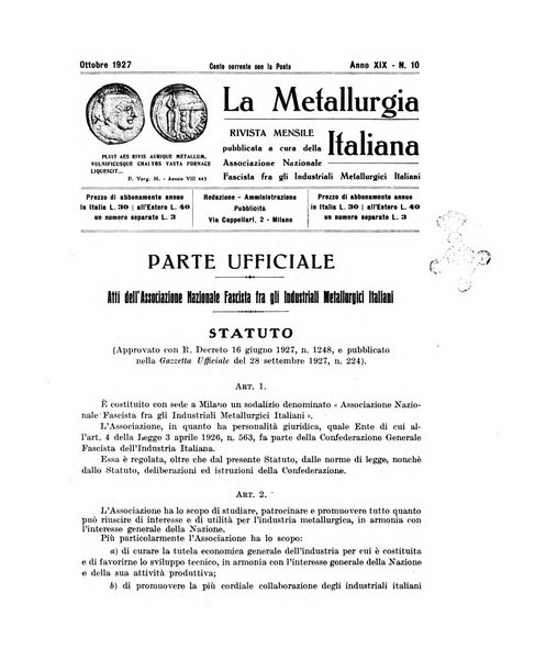 La metallurgia italiana rivista mensile