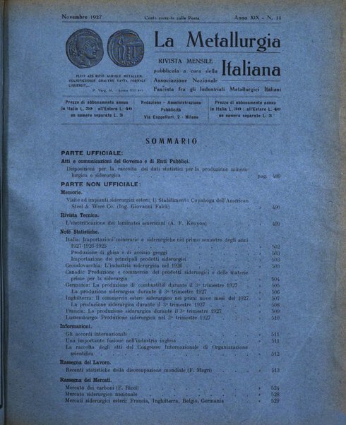 La metallurgia italiana rivista mensile