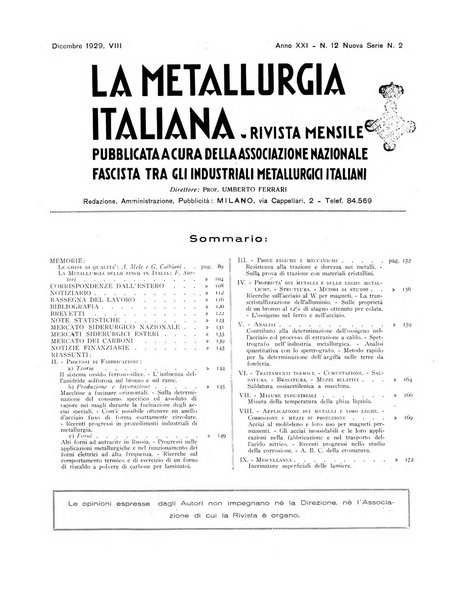 La metallurgia italiana rivista mensile